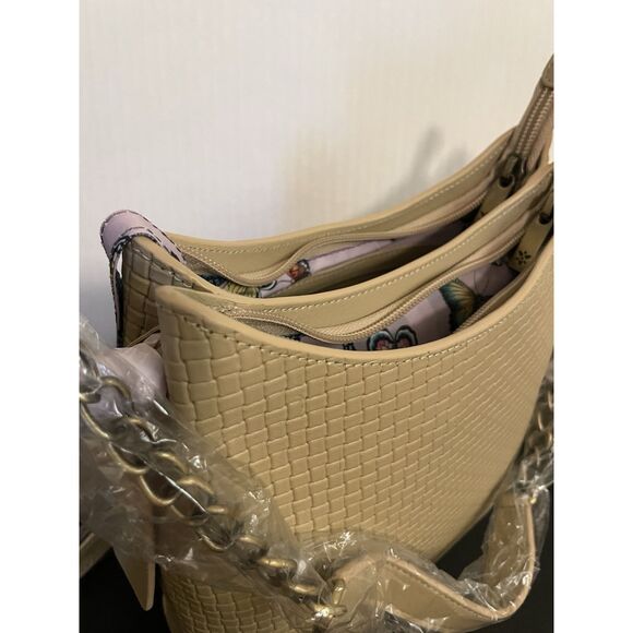 ANUSCHKA Almond Woven Genuine Leather TopZip Bucket Shoulder Bag Crossbody Purse - Picture 7 of 8